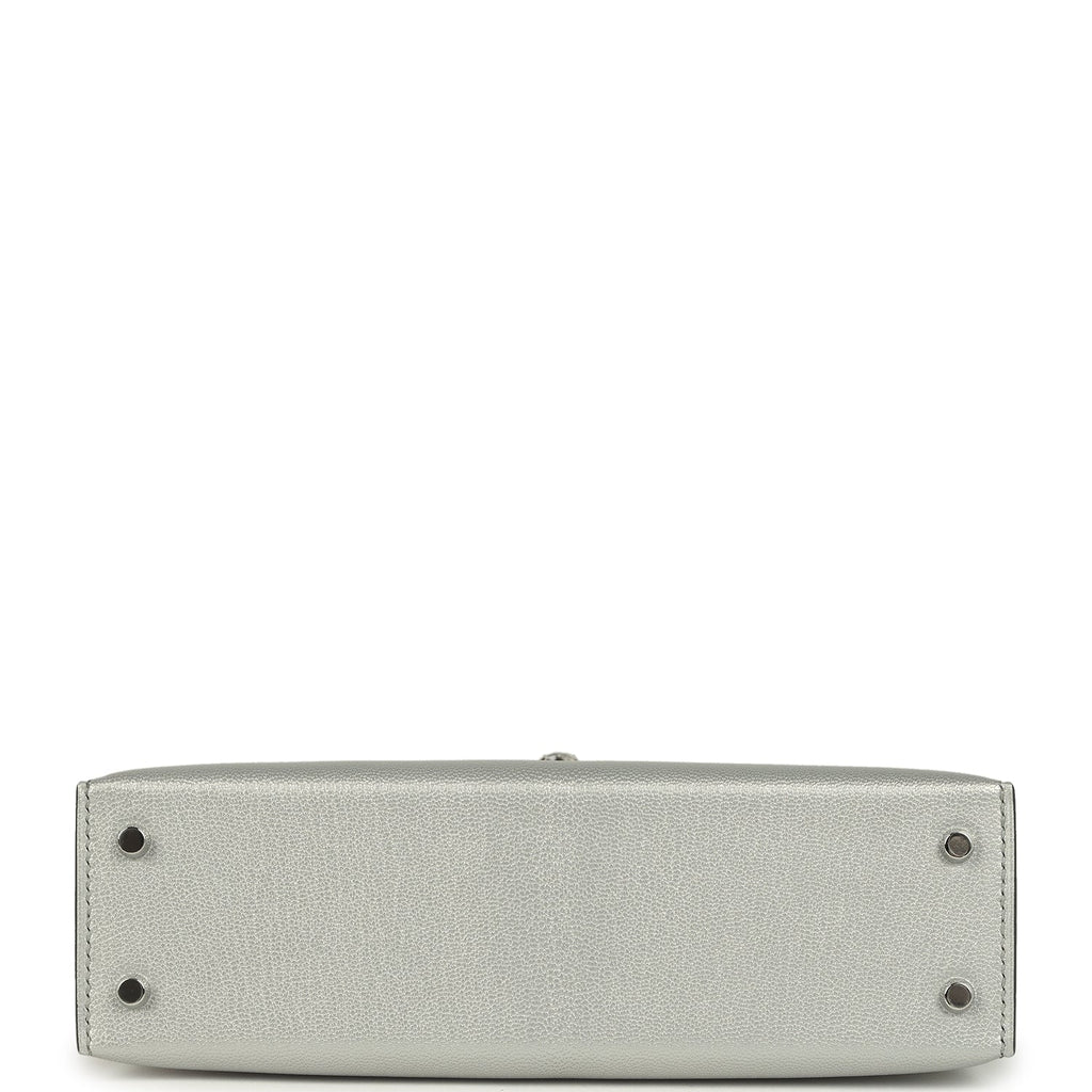 Hermes Mini Kelly II 20 Argente Chevre Chamkilight Bag Metallic Silver Lambskin