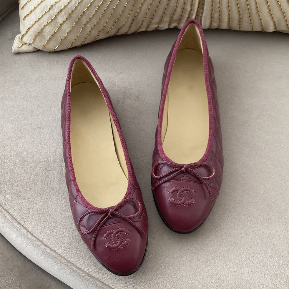 ballet flats burgundy quilted lambskin