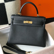 HM KELLY 28CM BLACK TOGO GOLD HARDWARE
