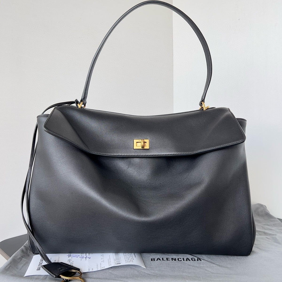 Balencia Tote Bag Black Calfskin Gold Hardware