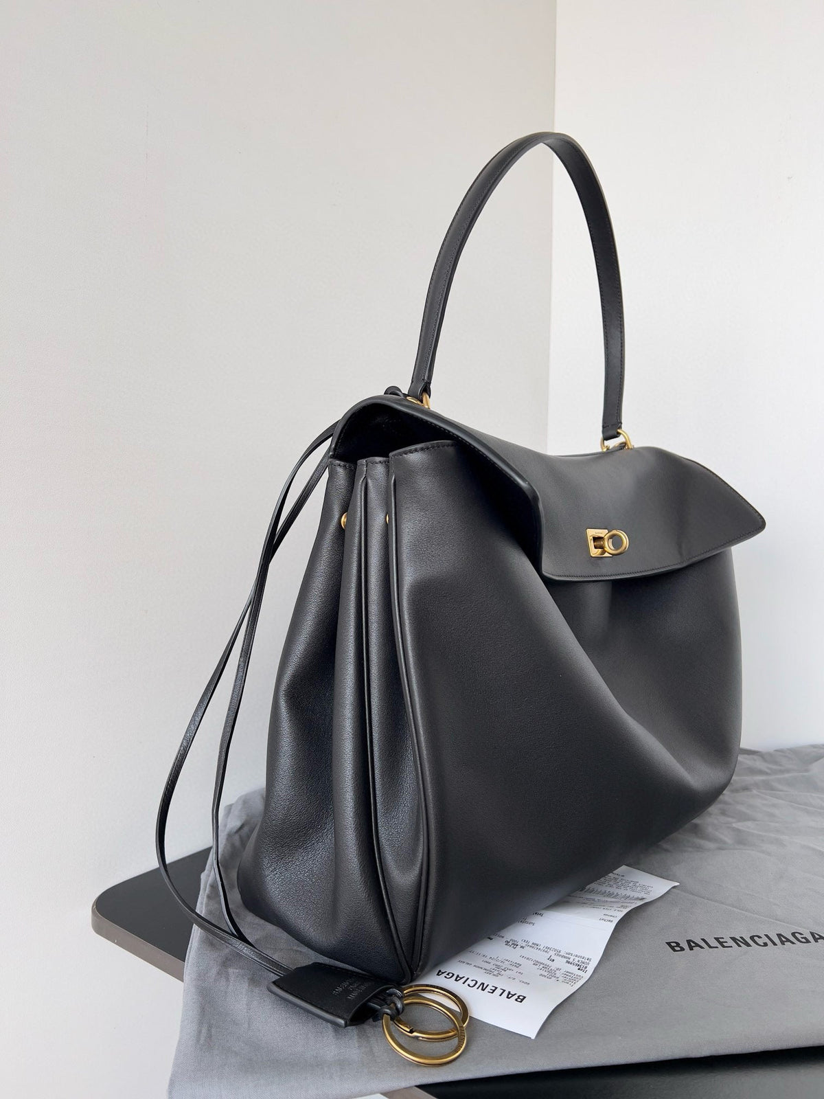 Balencia Tote Bag Black Calfskin Gold Hardware