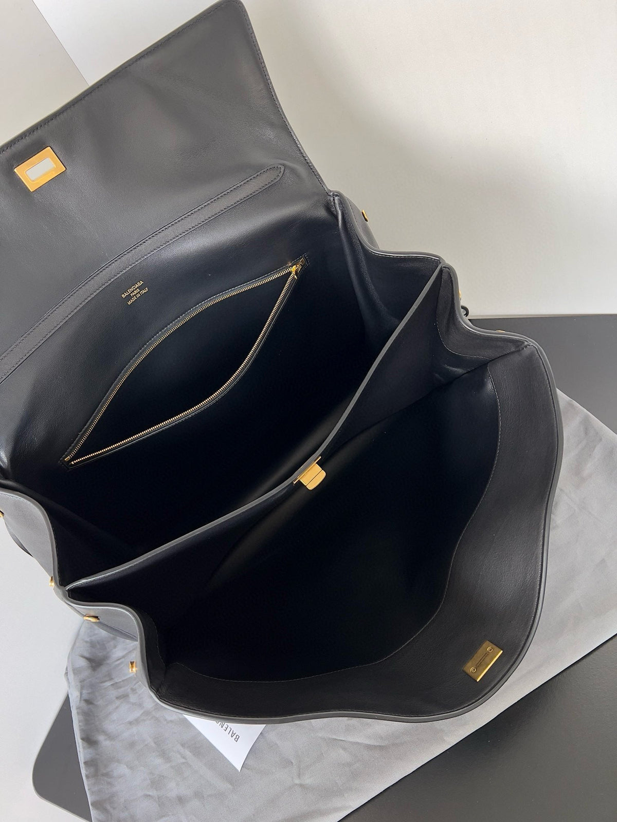 Balencia Tote Bag Black Calfskin Gold Hardware