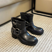 Miu Vintage-Look Black Calfskin Booties