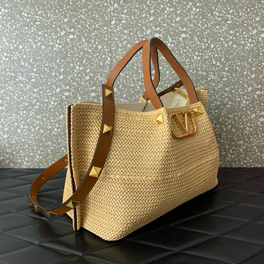 Gravani Straw Summer 35cm Beige Brown Bag