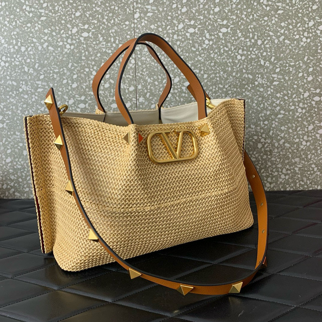 Gravani Straw Summer 35cm Beige Brown Bag