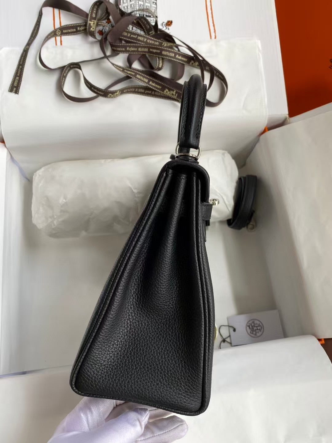 HM Mini Kelly 20cm Black Togo Leather Silver Hardware