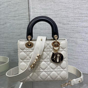 Lady Dior 20cm White Black  Gold Chain Lambskin