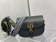 CD Bobby Bag Black Pebbled Leather Gold Hardware