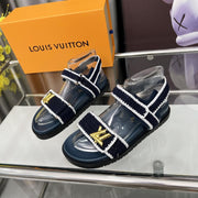 LV Sunset Comfort Sandal Dark Blue Cotton Leather