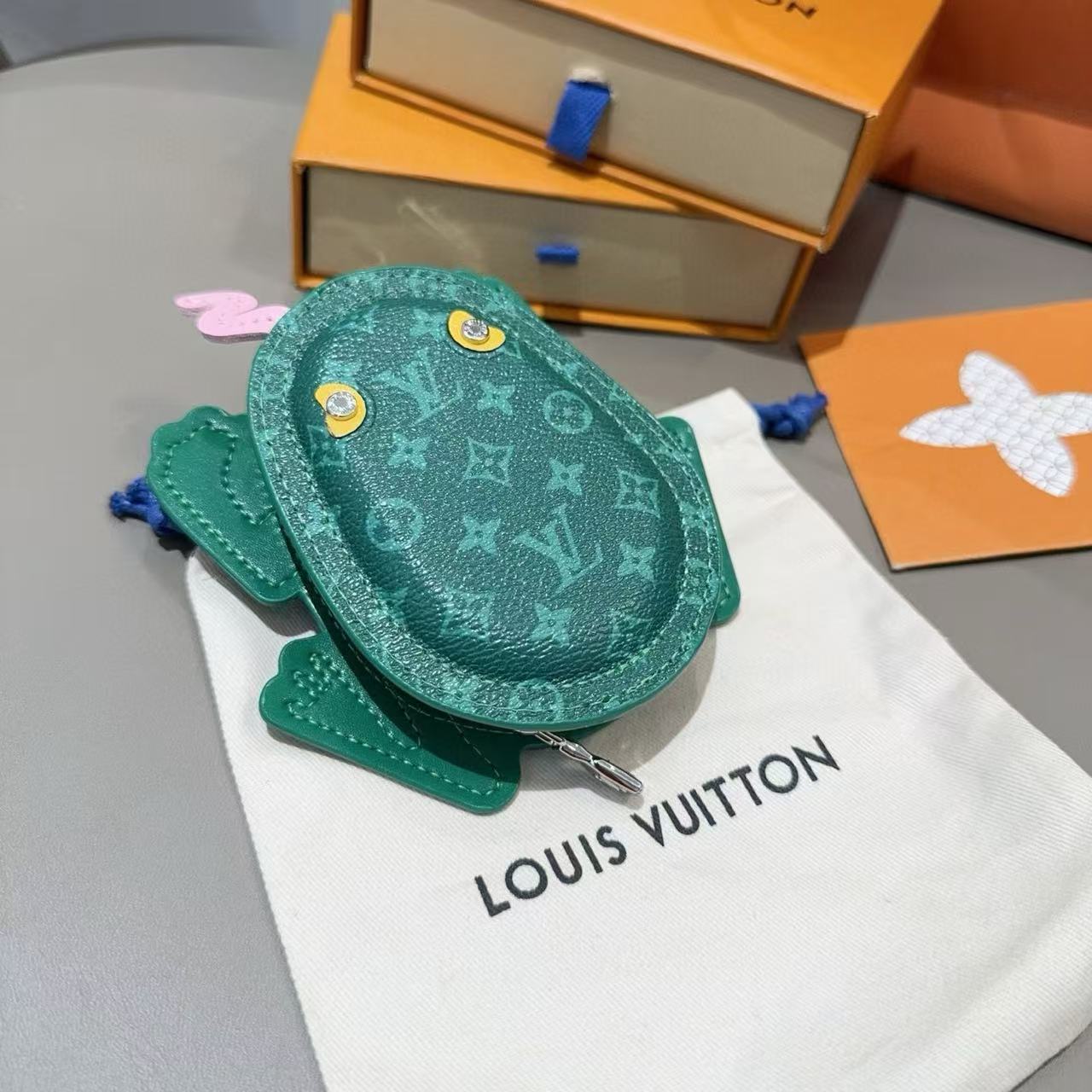 LV Frog Bag Charm Borneo Green Canvas and leather