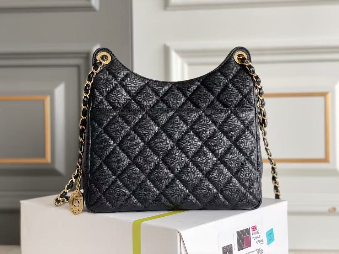 Chanel Hobo Bag Black Gold Calfskin