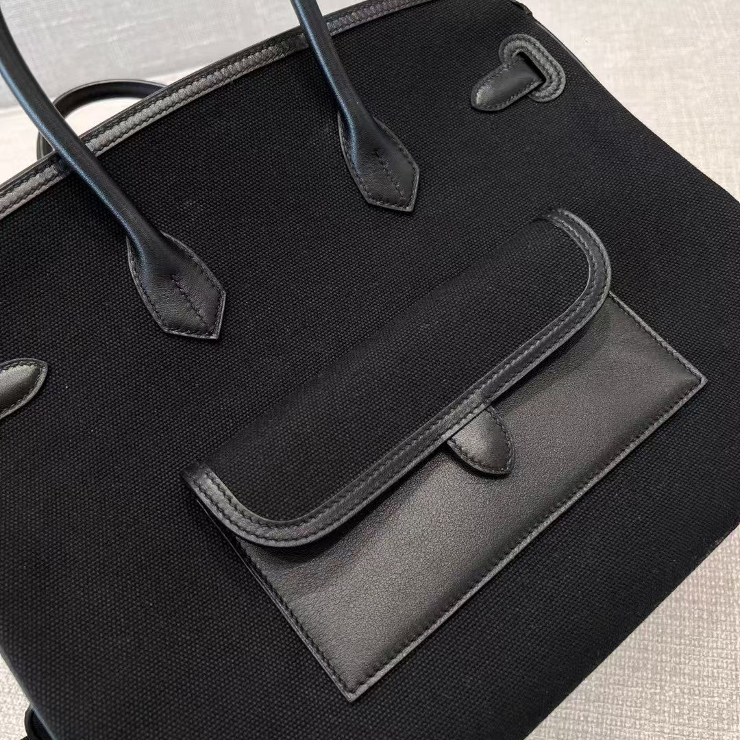 HM Birkin Cargo 35cm Black Sesame Swift and Canvas Silver Hardware