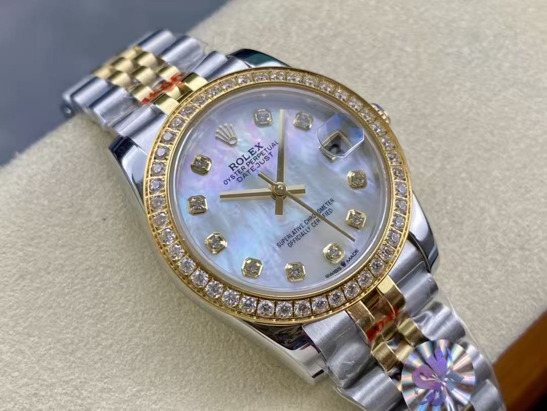 Datejust 28mm Gold Steel Diamond Bezel White Mop Dial