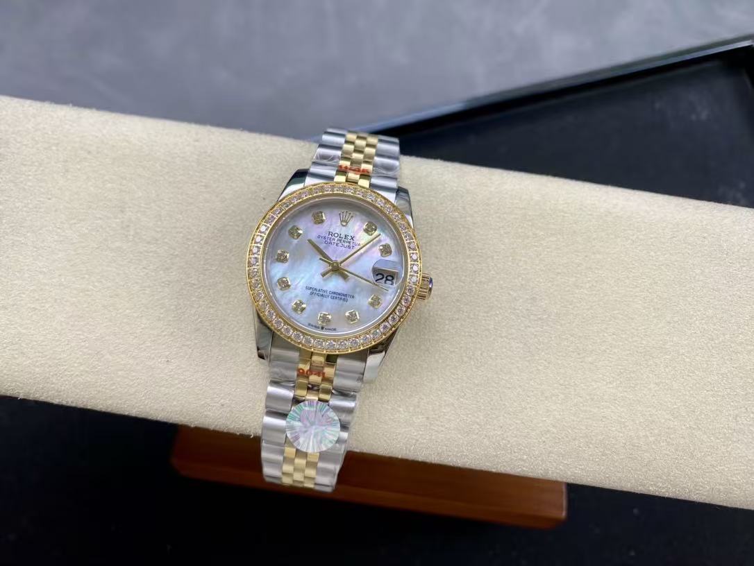 Datejust 28mm Gold Steel Diamond Bezel White Mop Dial
