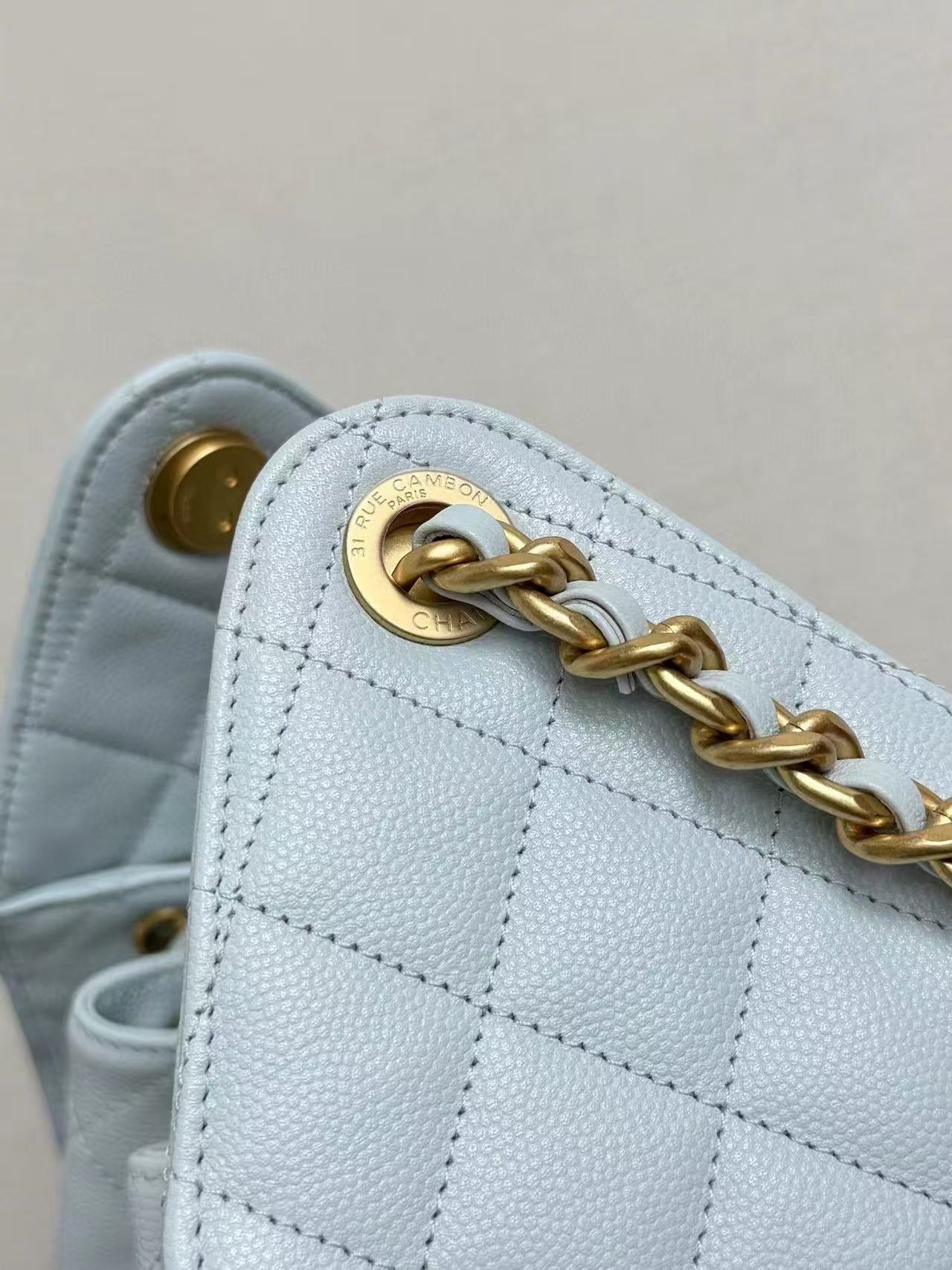 Chanel 2025 Hobo Bag 40cm Light Blue Grained Calfskin