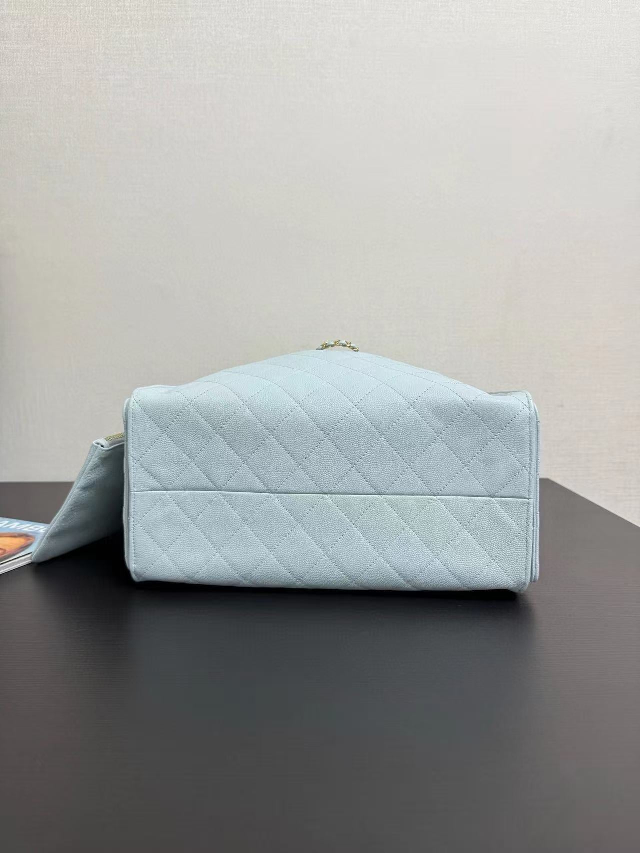 Chanel 2025 Hobo Bag 40cm Light Blue Grained Calfskin