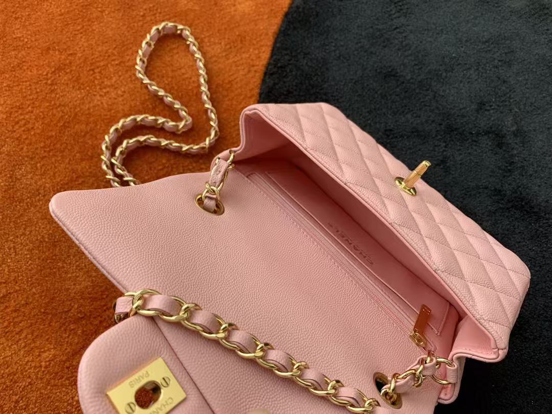 Chanel 25 Flap Bag 20cm Pink With Gold-tone Hardware Caviar Leather