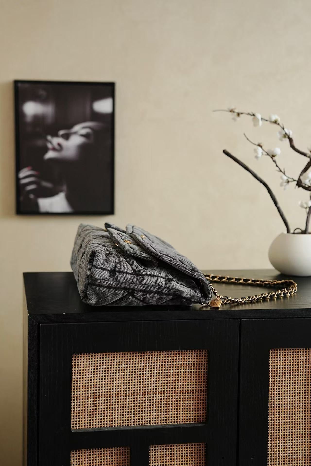 CC 2025 Classic Flap Bag Black Denim Fabric Gold Hardware