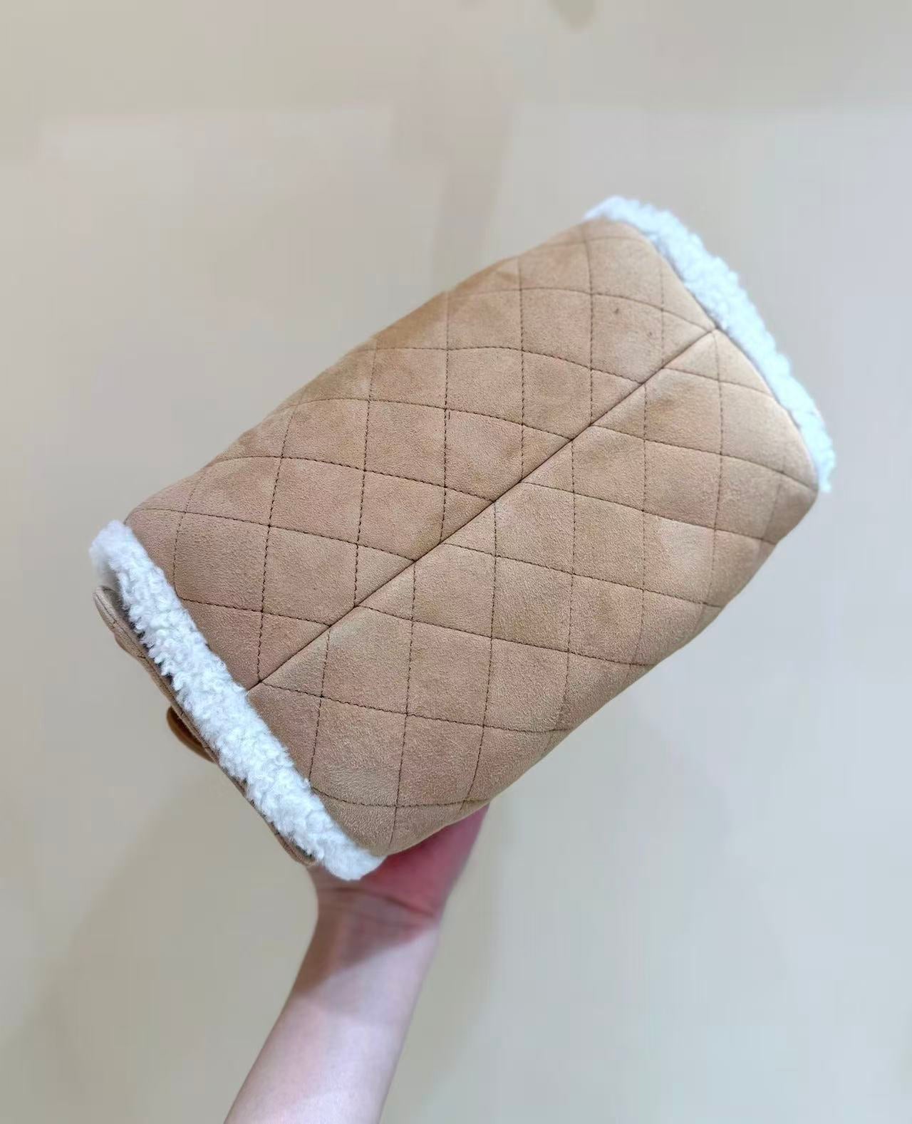 CC 25C Hobo Bag 30cm Brown White Suede Wool Gold Hardware