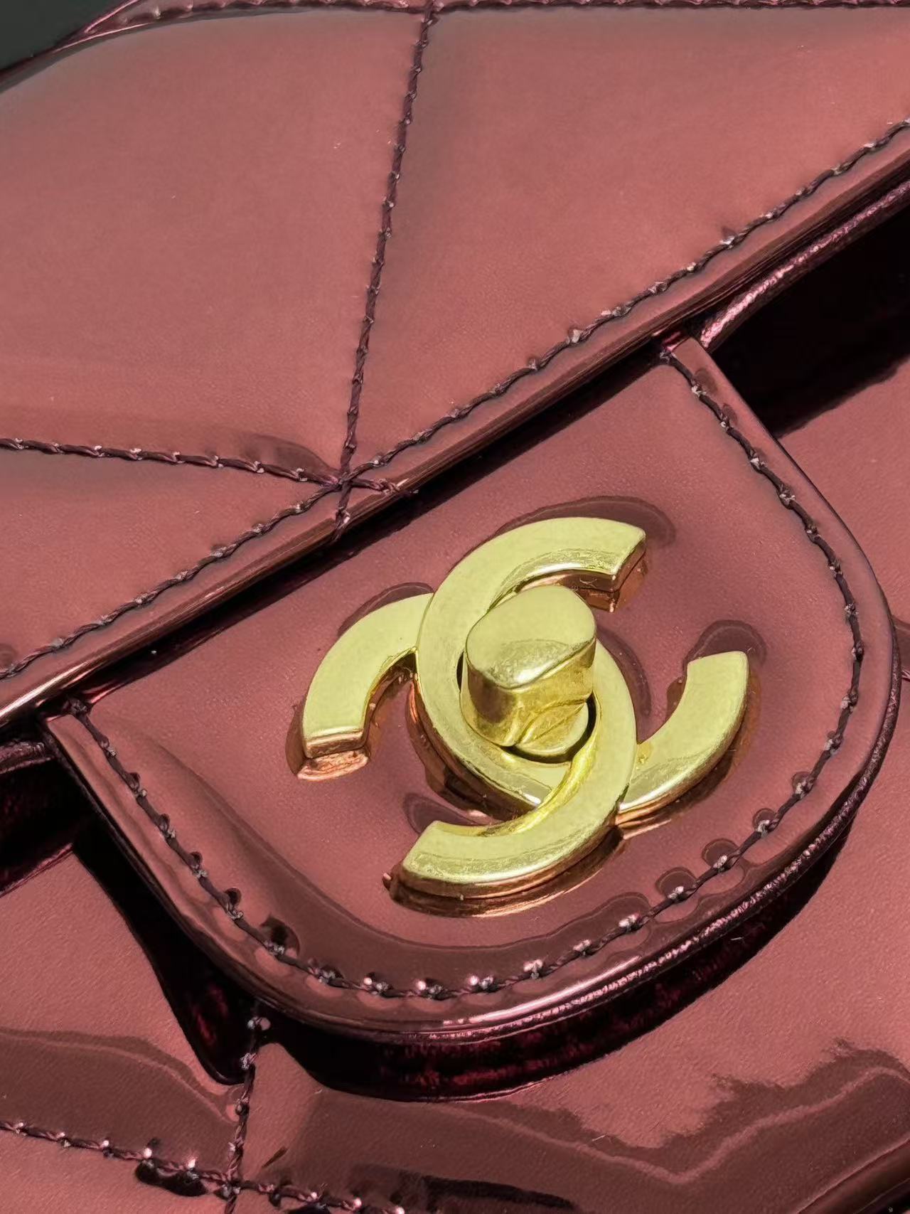 Chanel Flap Bag With Top Handle Metallic Mirror Calfskin And Gold-Tone Metal