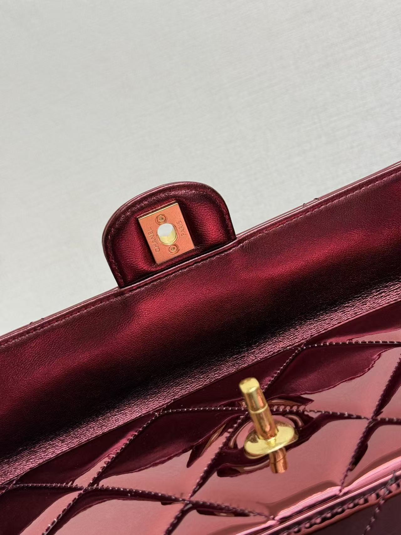 Chanel Flap Bag With Top Handle Metallic Mirror Calfskin And Gold-Tone Metal