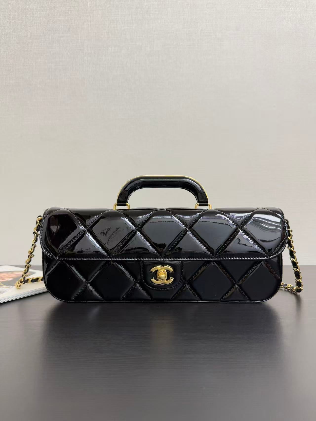 Chanel Flap Bag With Top Handle Metallic Mirror Calfskin And Gold-Tone Metal