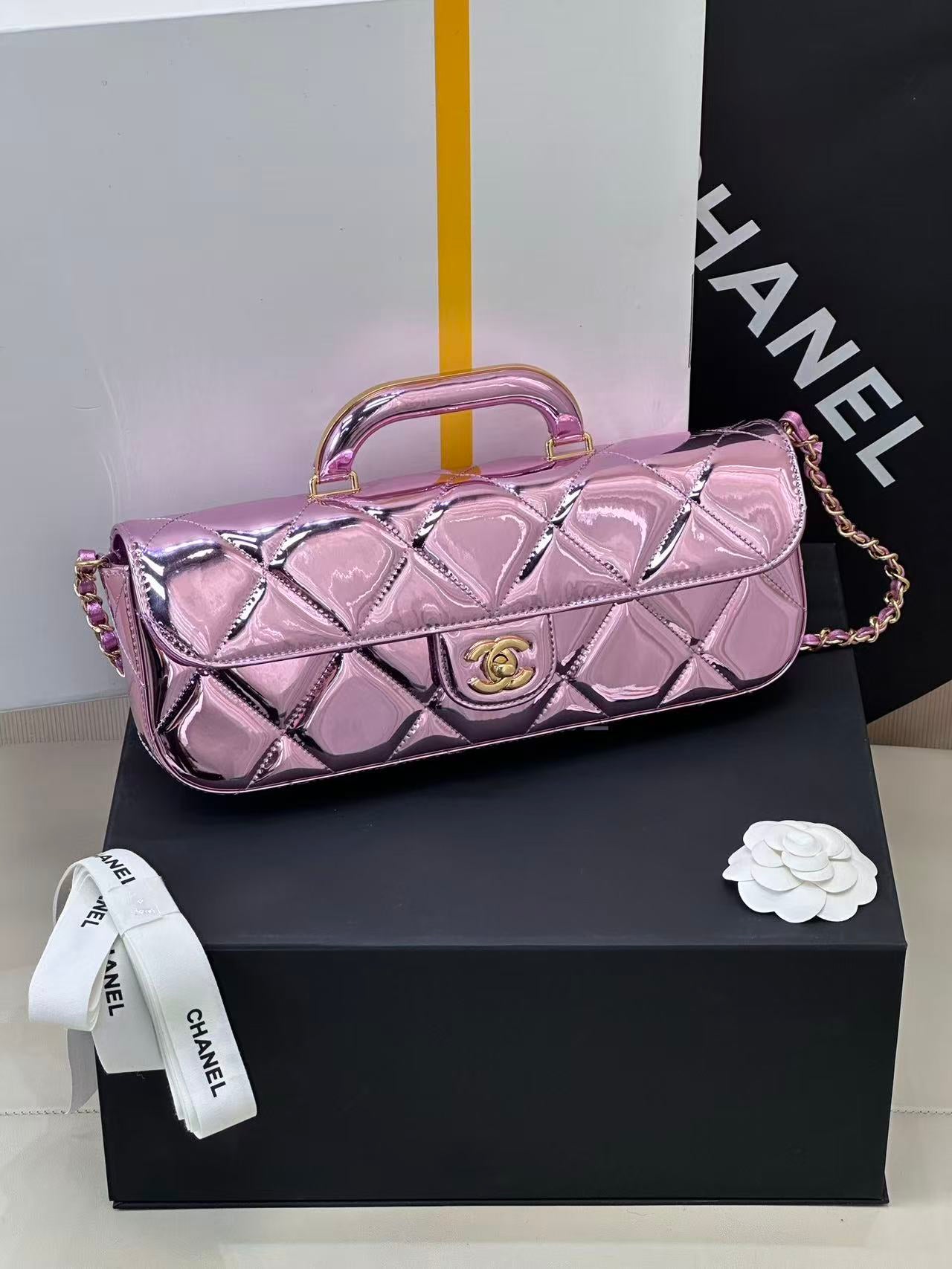 Chanel Flap Bag With Top Handle Metallic Mirror Calfskin And Gold-Tone Metal