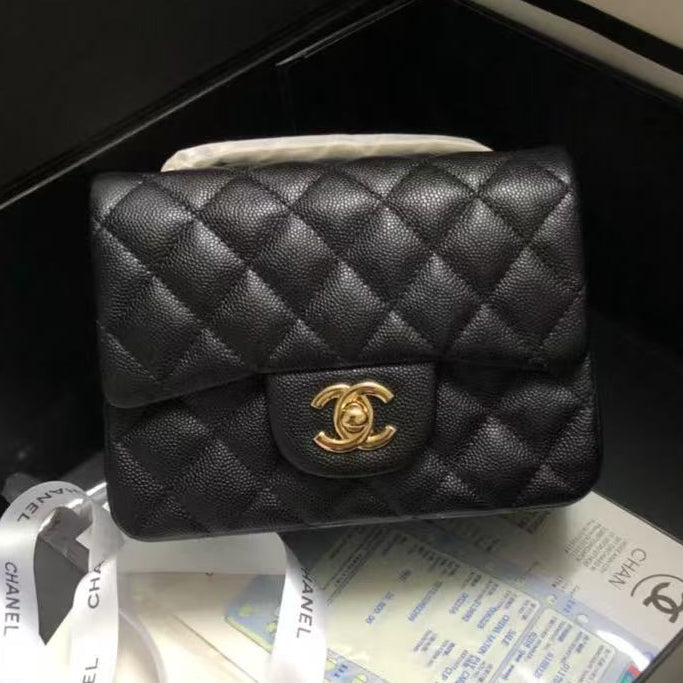 Chanel 2025 Square Flap Bag Black With Gold-tone Hardware Caviar Leather