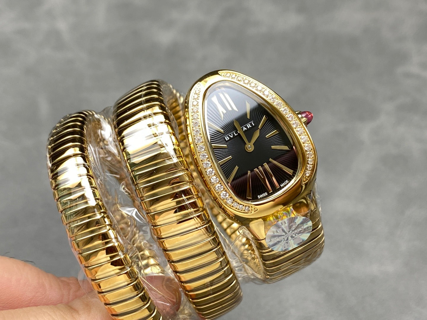 Bvlgari Serpenti Tubogas 35mm Diamond Gold Double Spiral Black Dial Watch