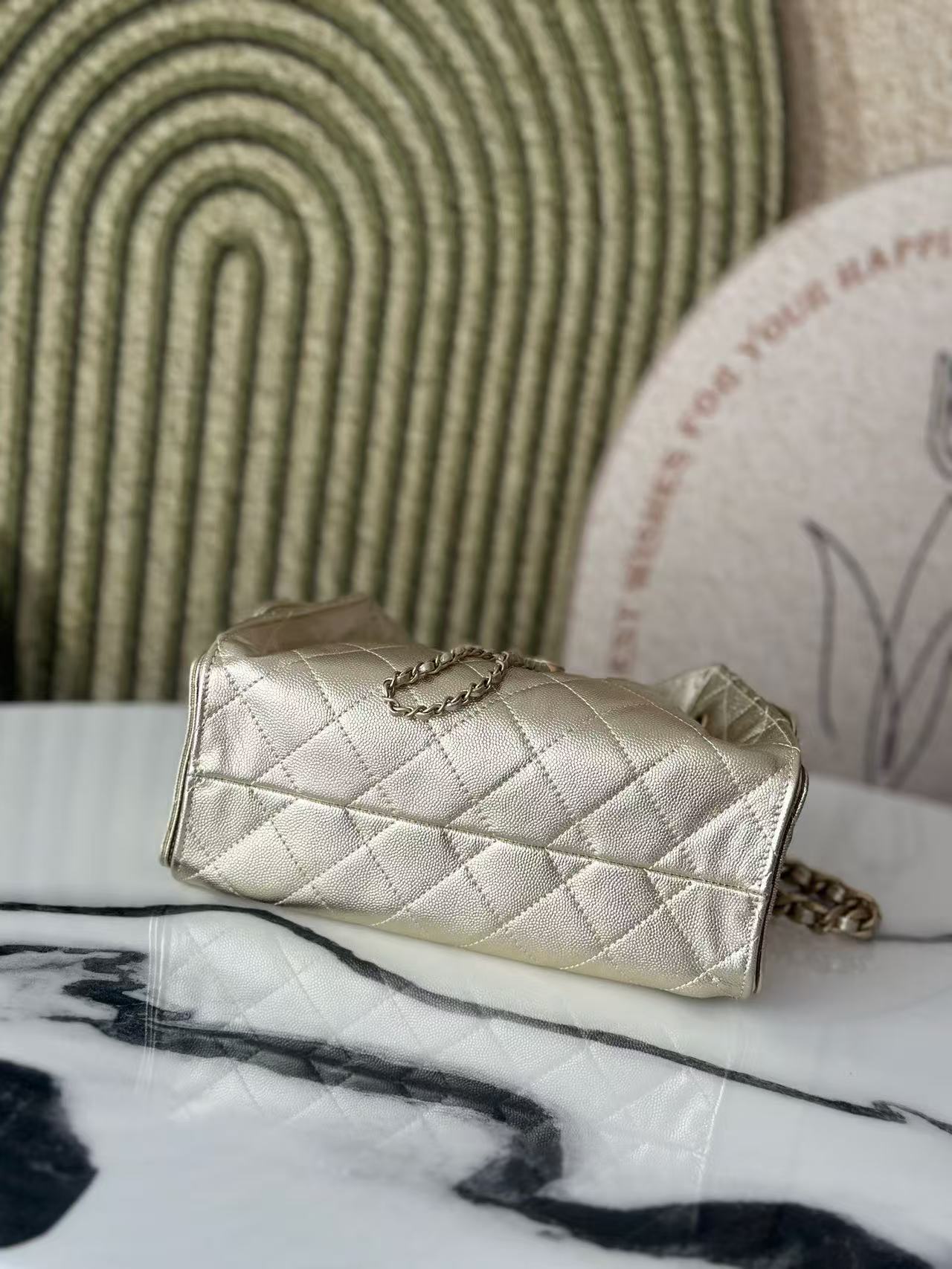 CC 2025 Hobo Bag Gold 22cm Metallic Grained Calfskin