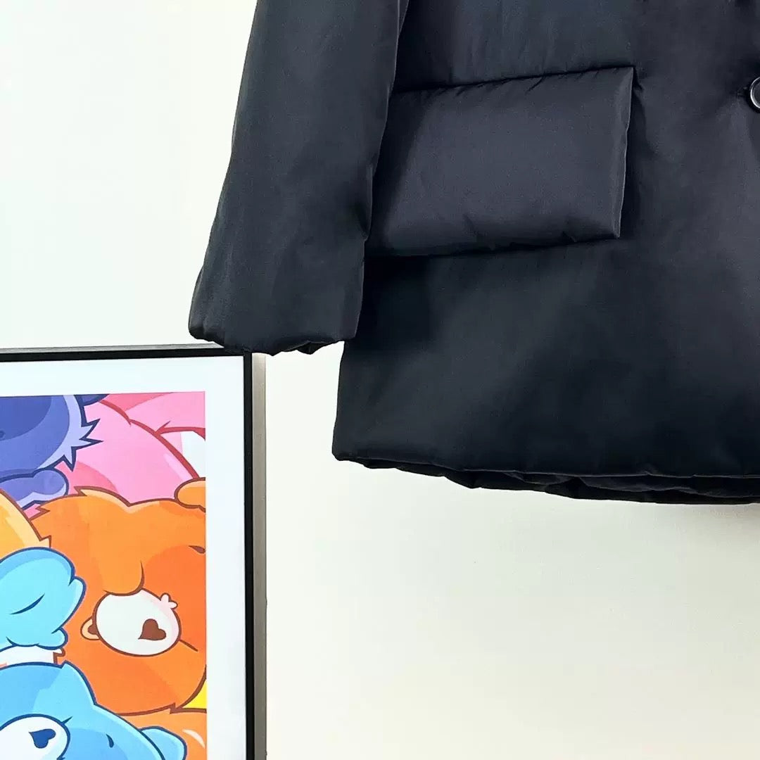 Prada 2025 Re-Nylon Down Jacket With Wide Lapels And A Belt