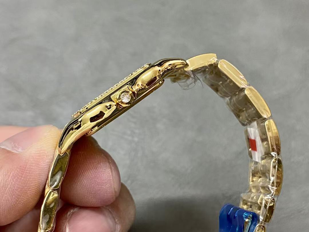 Cartier Panther 27mm Gold Case Diamond Bezel White Dial
