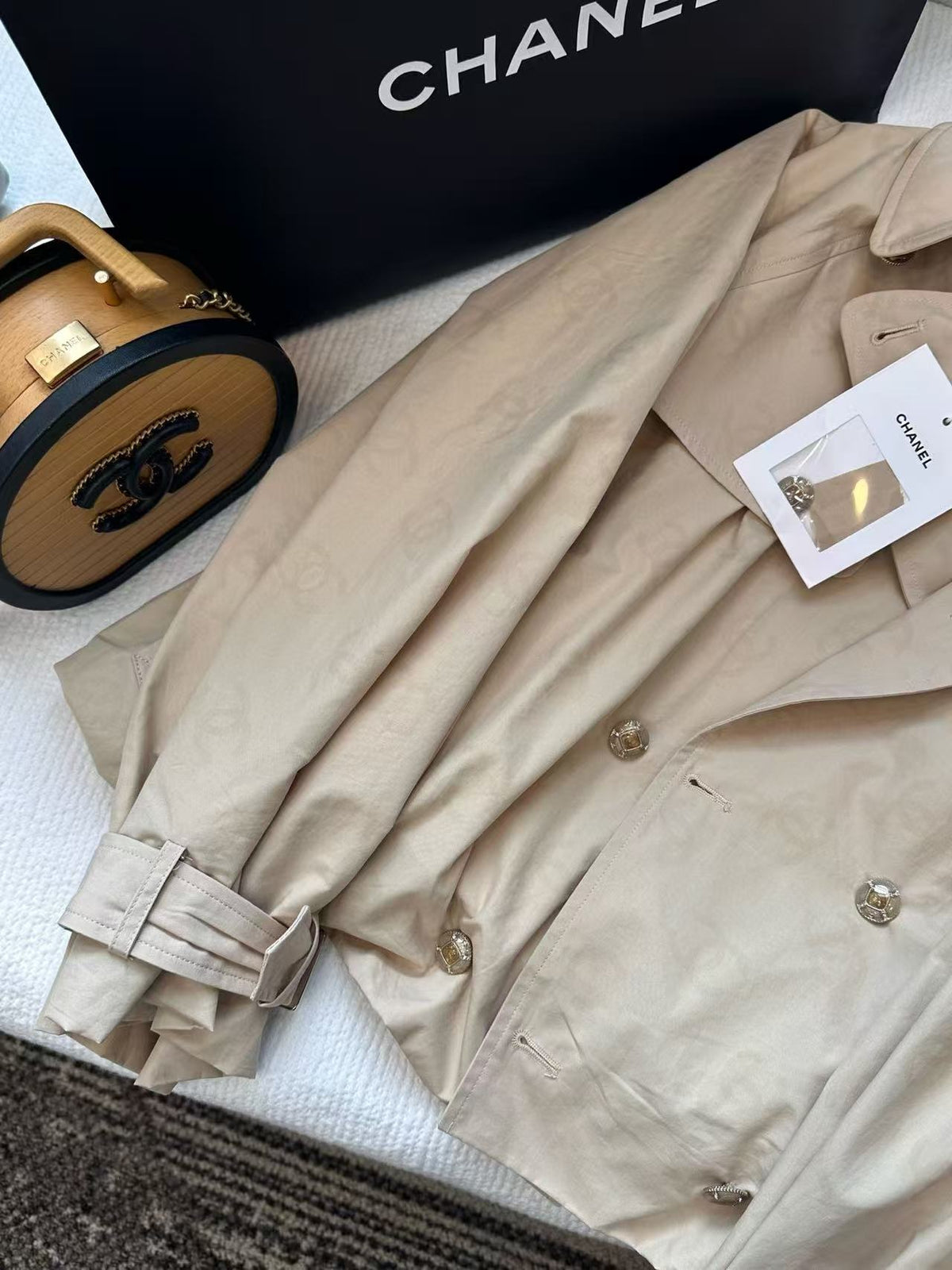 Chanel 2025 Trench Coat Beige Cotton Silk