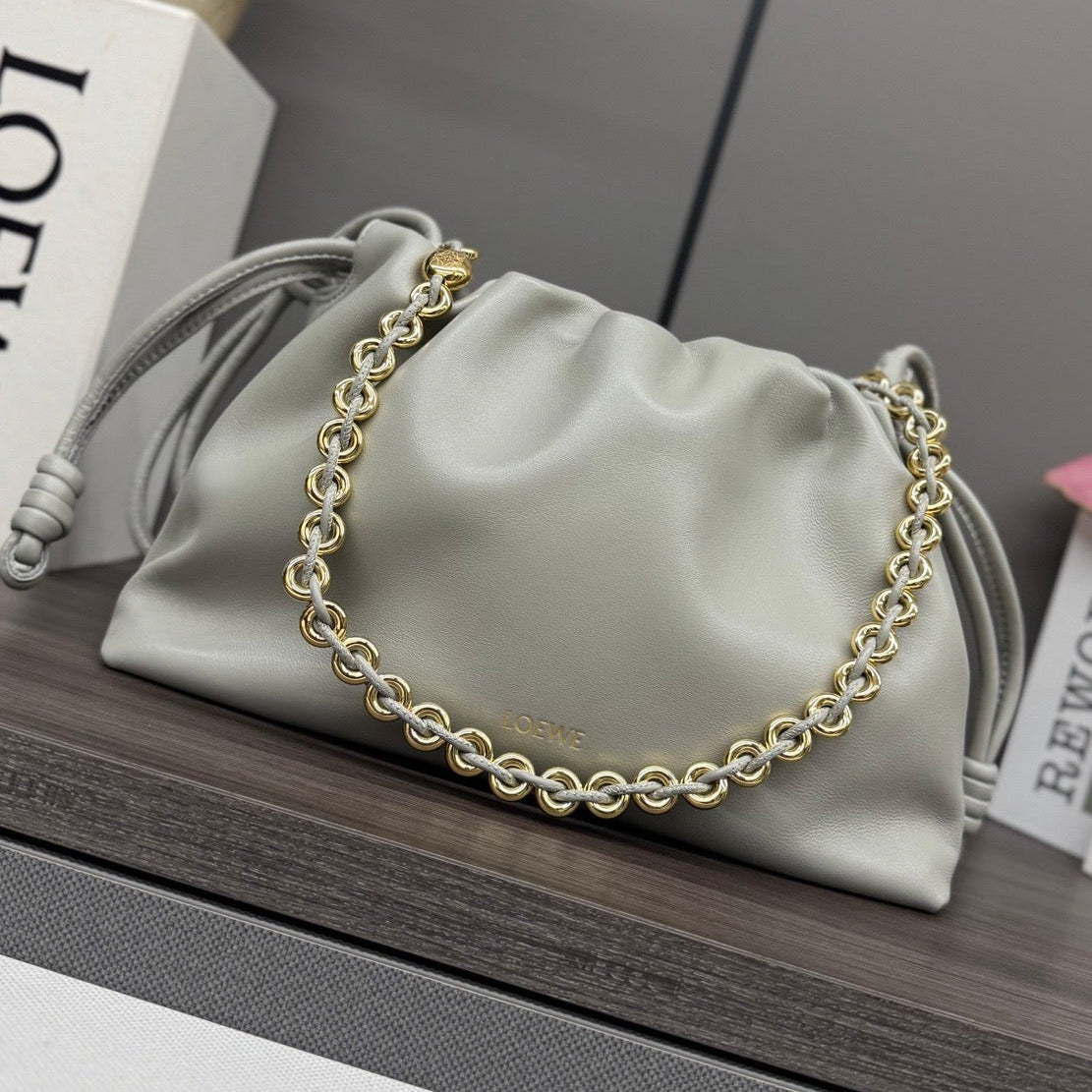 Loewe 2026 Flamenco Purse Goodie Bag 30cm Ivory Soft Nappa Sheep Leather