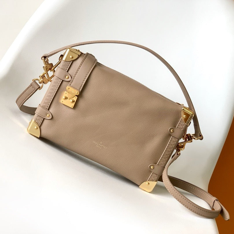 Louis Vuitton Side Trunk Handbag 21cm Taupe Grained Leather