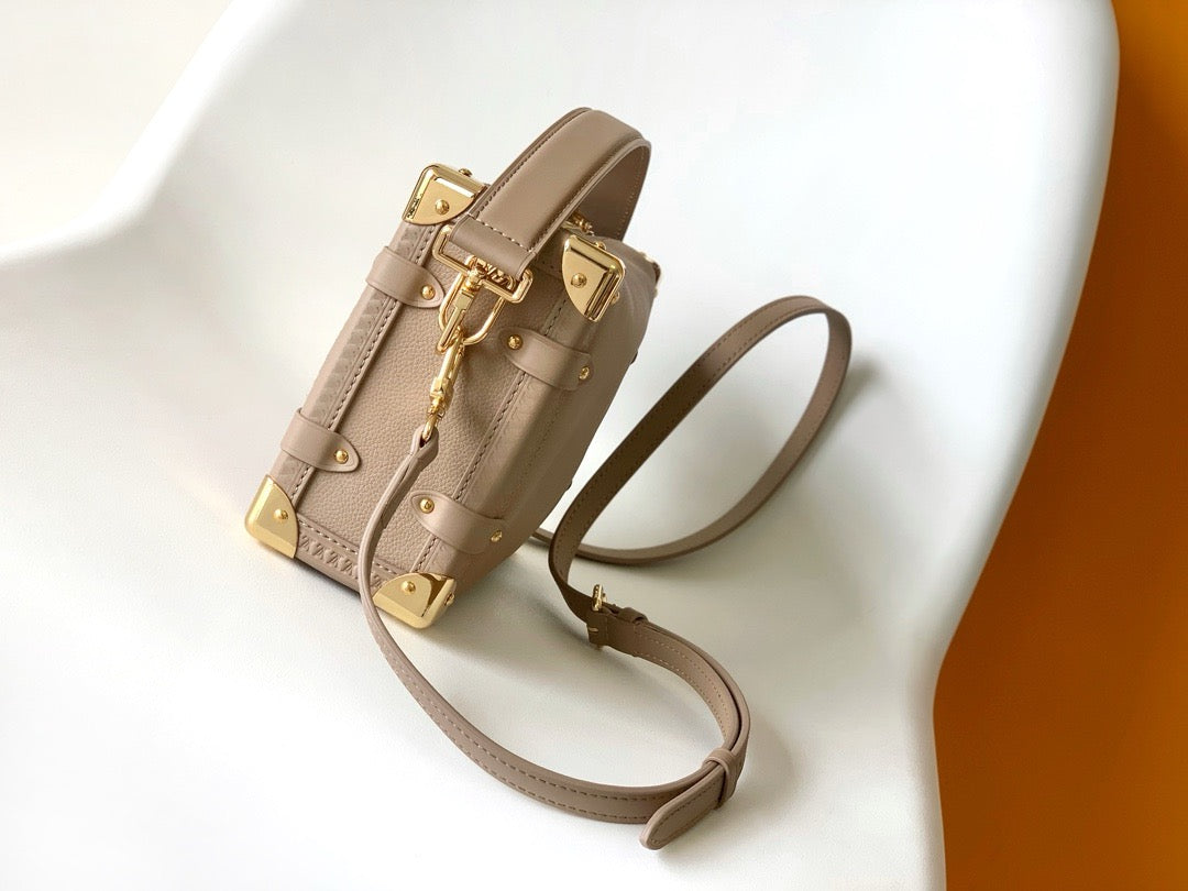Louis Vuitton Side Trunk Handbag 21cm Taupe Grained Leather