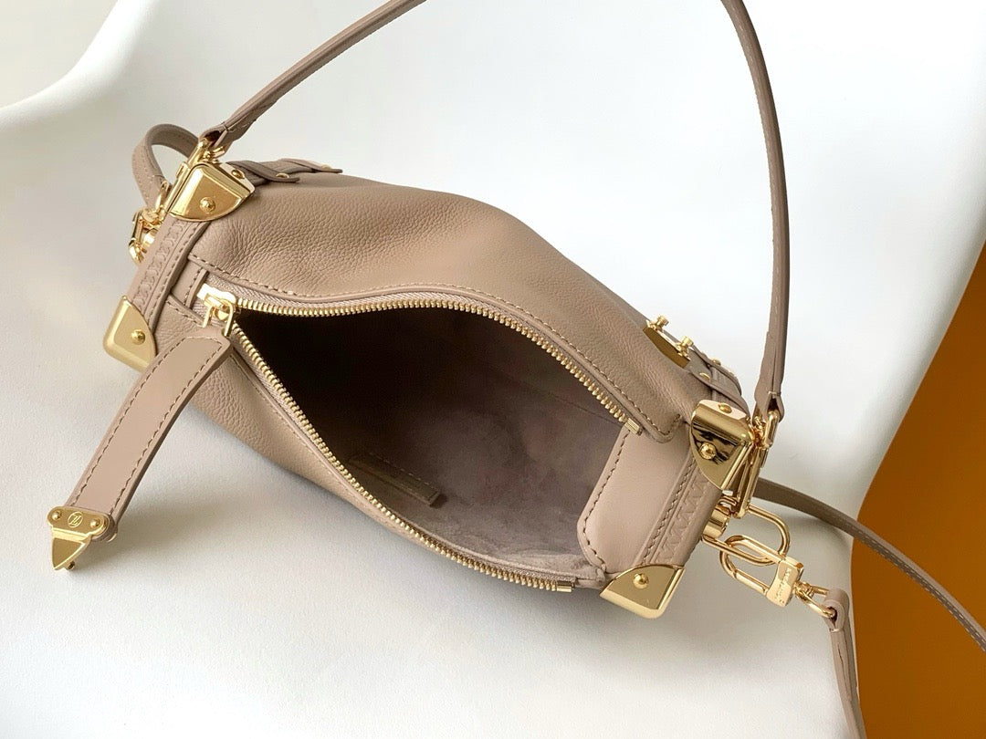 Louis Vuitton Side Trunk Handbag 21cm Taupe Grained Leather