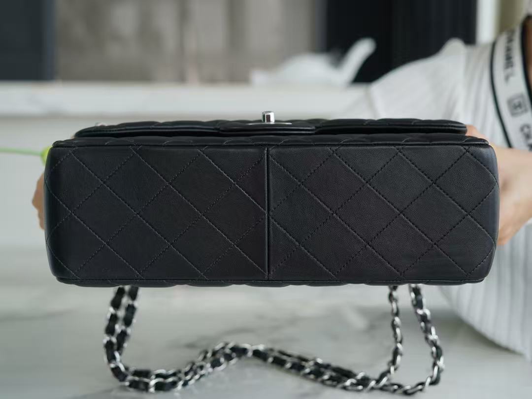 Chanel 2026 Flap Bag 30cm Black Sheepskin With Silver Hardware