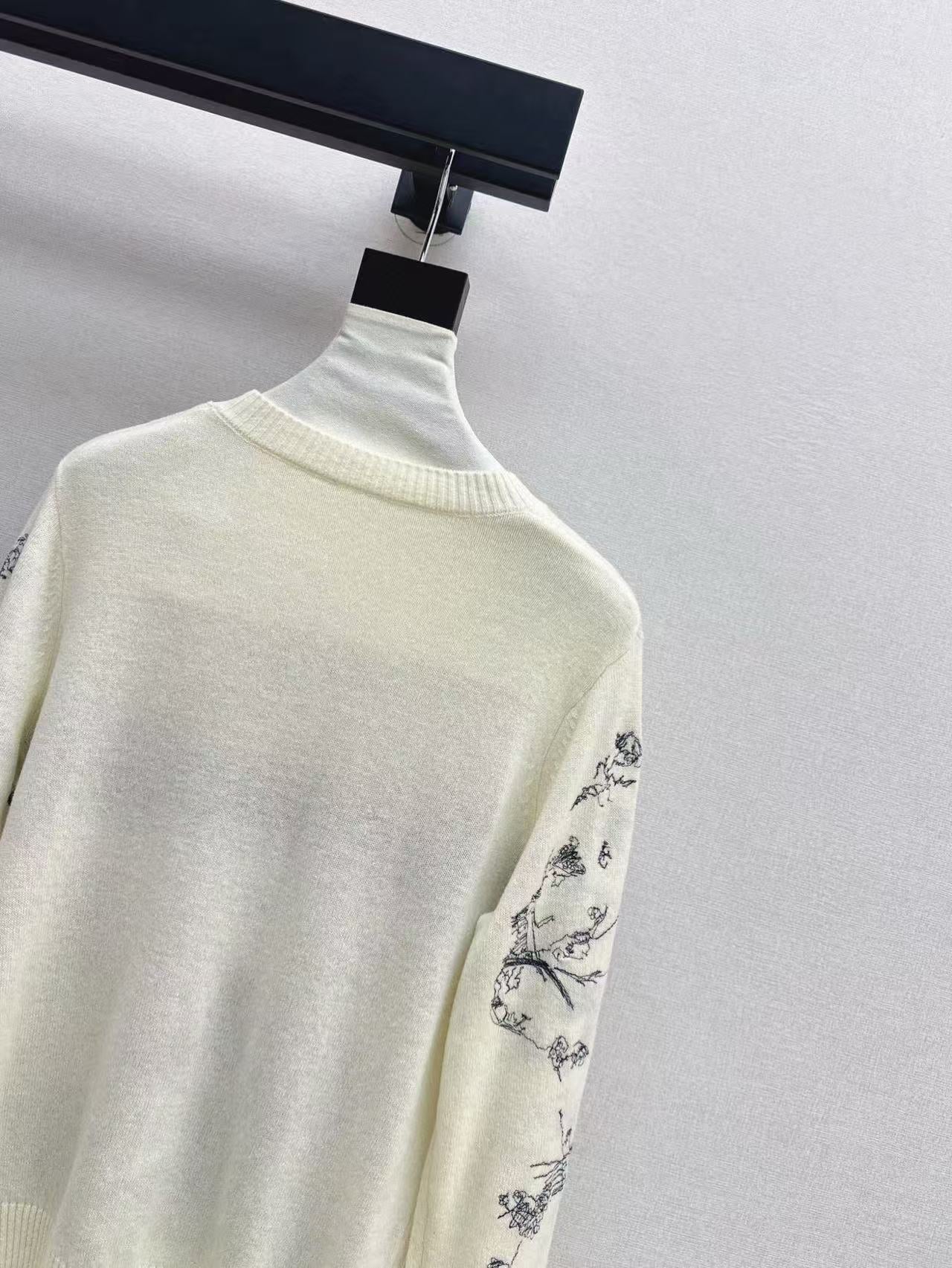 Dior 2026 Toile de Jouy Logo Knit Sweater Cream Blue Wool