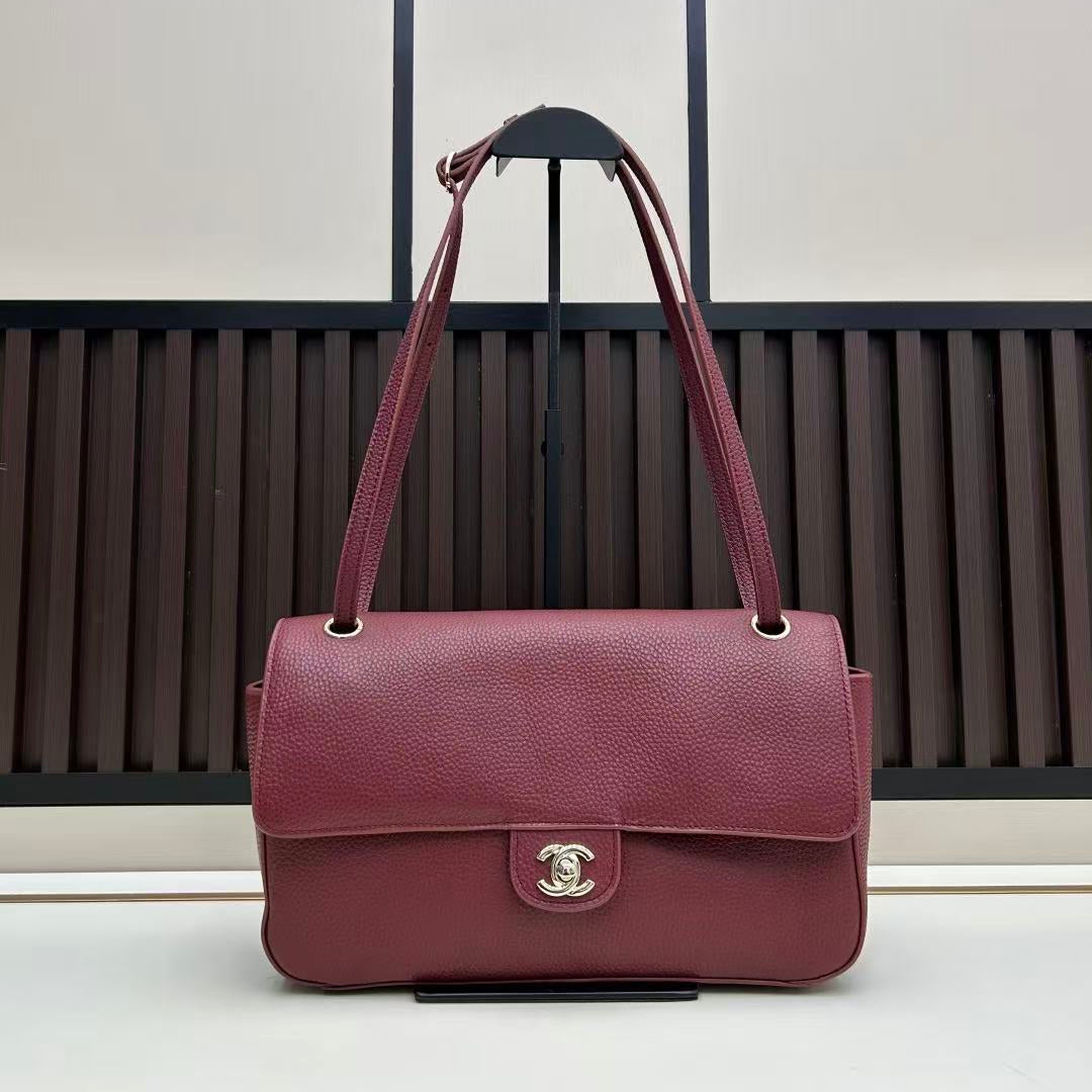Chanel 2026 Maxi Flap Bag 29cm Burgundy Grained Calfskin
