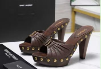 YSL 2026 Bavylone Platform Sandal Brown Smooth Leather