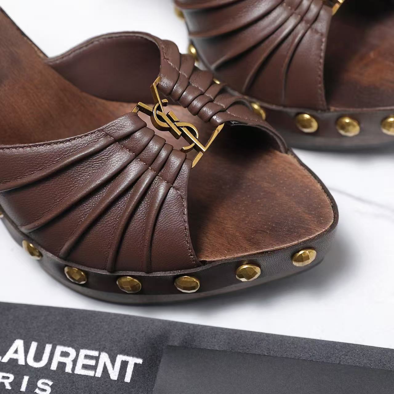 YSL 2026 Bavylone Platform Sandal Brown Smooth Leather