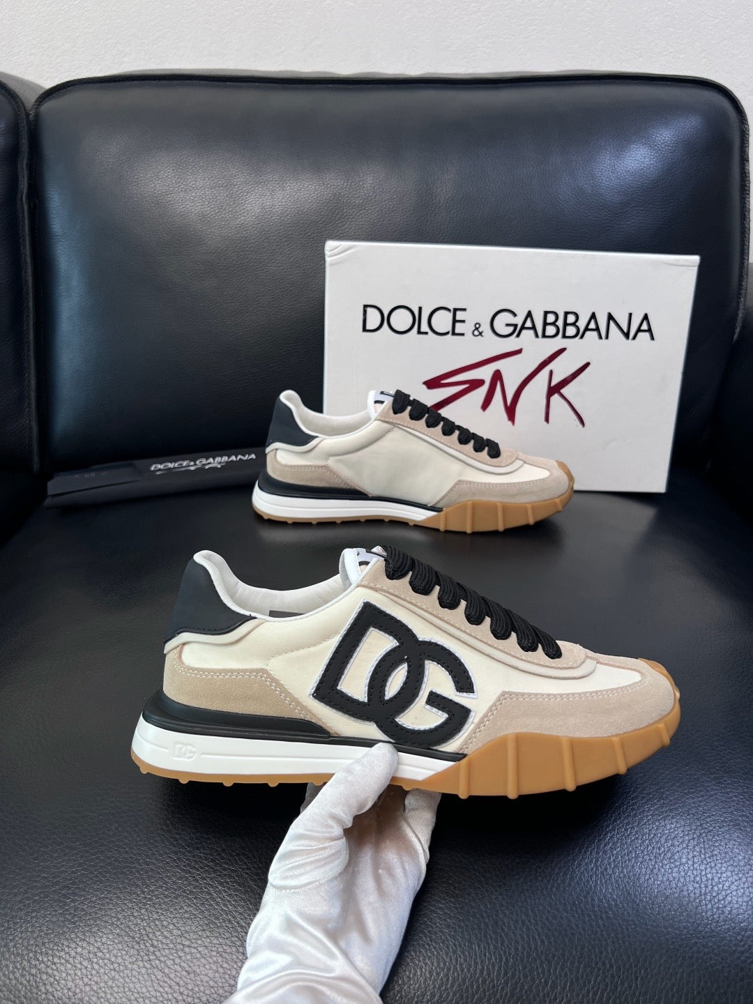 Dolce & Gabbana 2026 DG Athletic Sneakers Beige Black Suede Leather