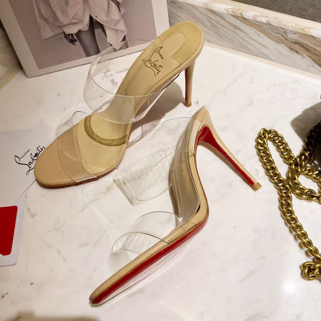 Christian Louboutin 2026 Just Nothing TPU Sandal 100mm Beige Leather