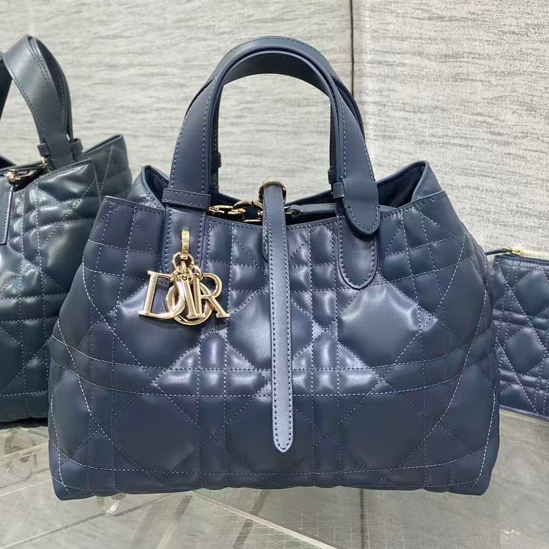 Dior 2026 Toujours Bag 28.5cm Macrocannage Blue Calfskin