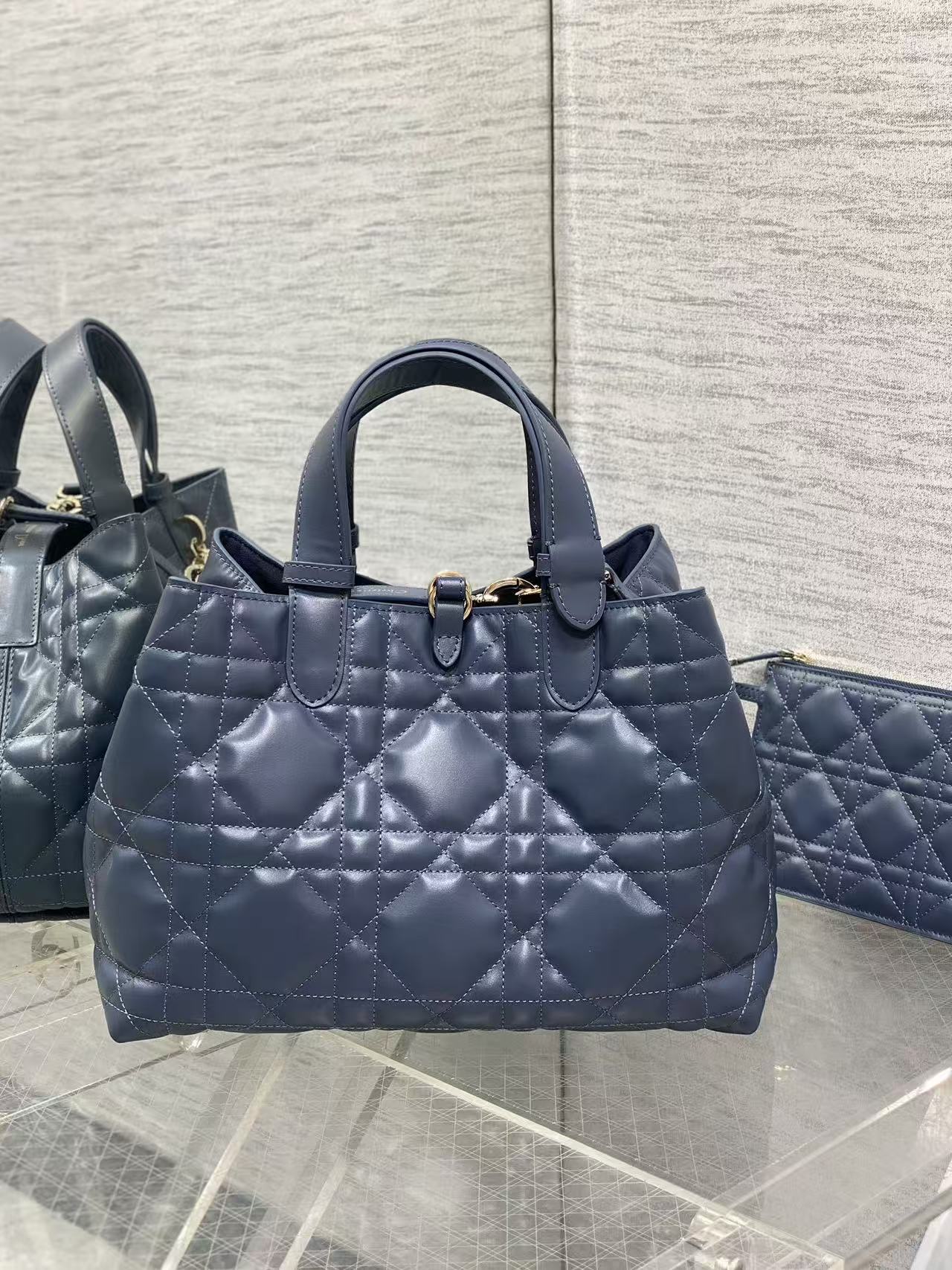 Dior 2026 Toujours Bag 28.5cm Macrocannage Blue Calfskin