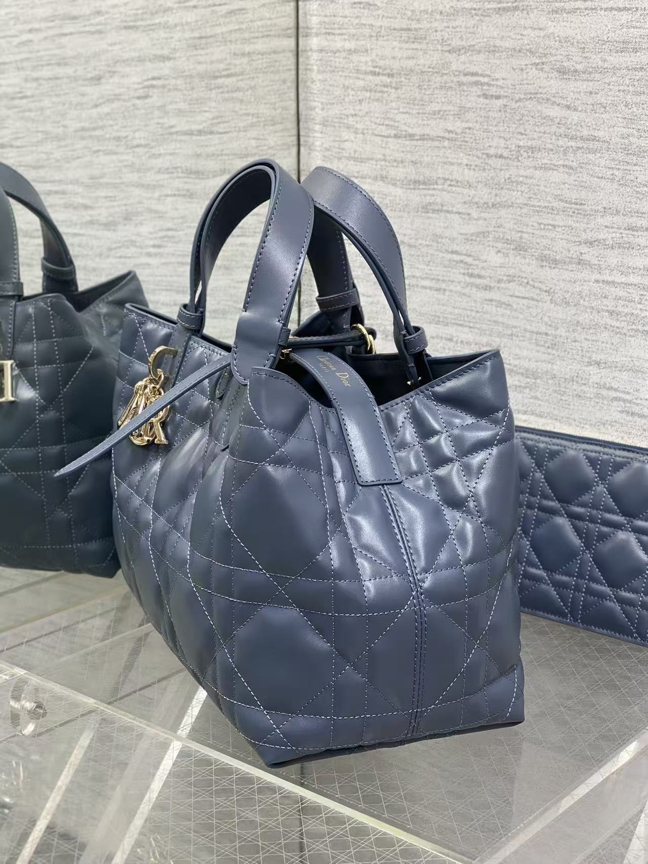 Dior 2026 Toujours Bag 28.5cm Macrocannage Blue Calfskin