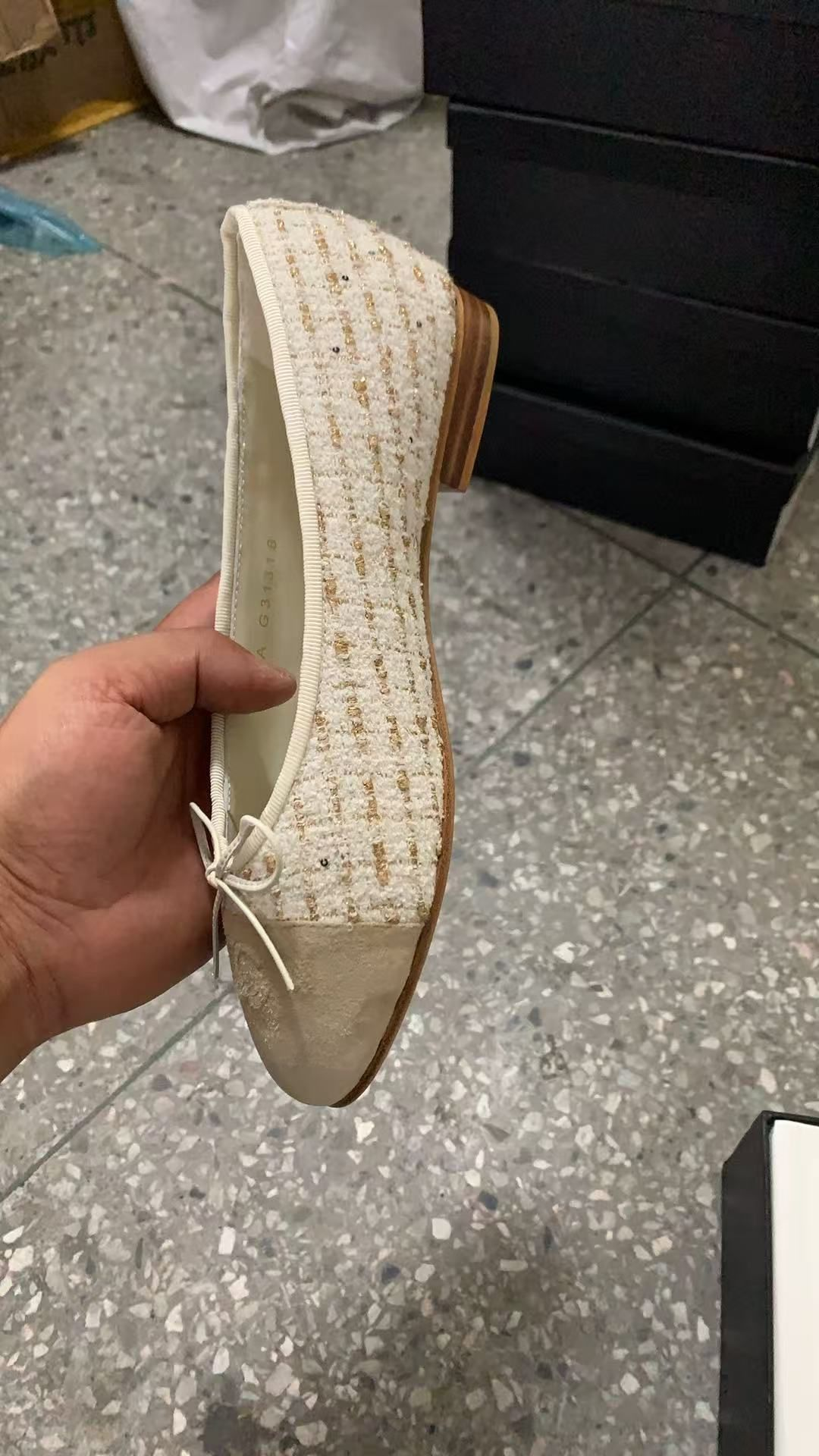 Chanel 2026 Ballet Flat Cream Tweed Leather