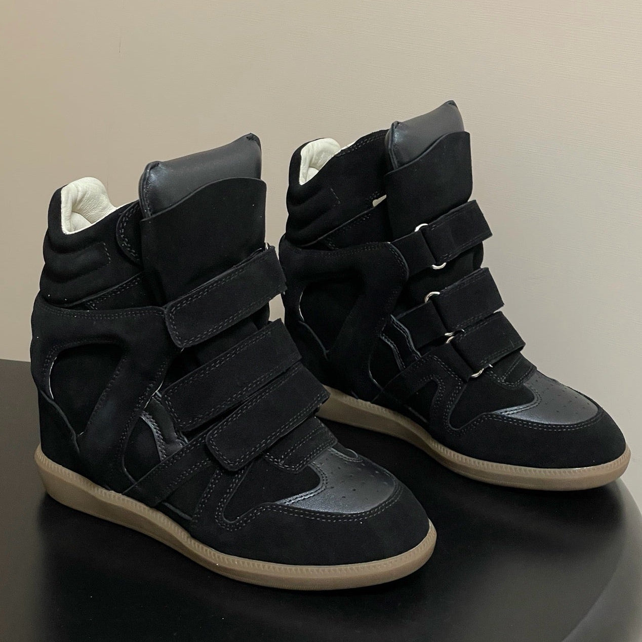 Isabel Marant 2026 Bekett Wedge Sneakers Black Suede Leather 534939