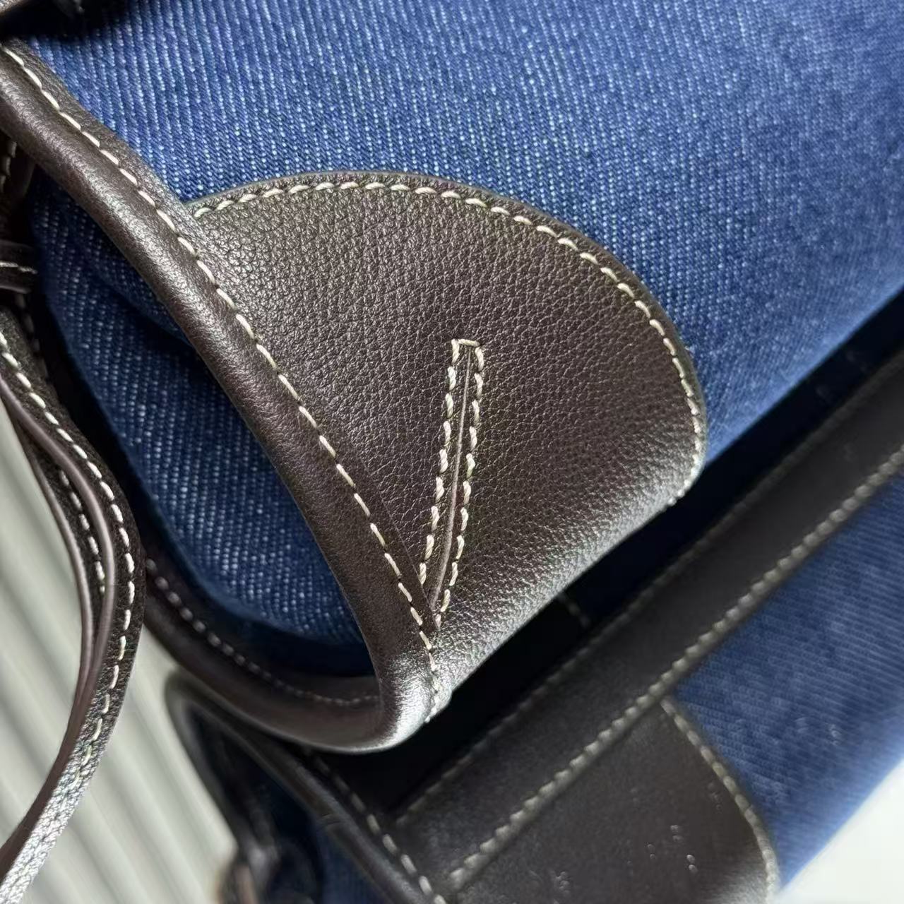 Prada 2026 Bonnie Bag 23.5cm Blue mix Chocolate Denim Leather